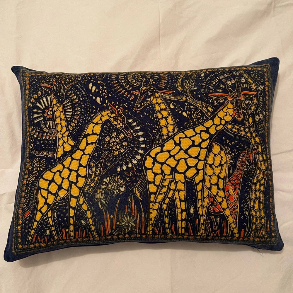 Dior Navy Blue and Yellow Giraffe Motif Accent Pillow